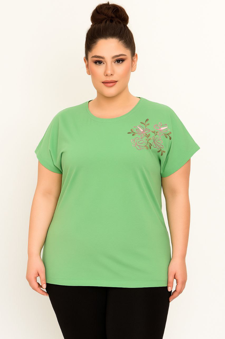 🎀تیشرت آستین افتاده گلدوزی