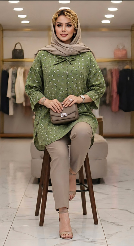 شومیز زنانه گلدار یقه پاپیونی آستین بلند